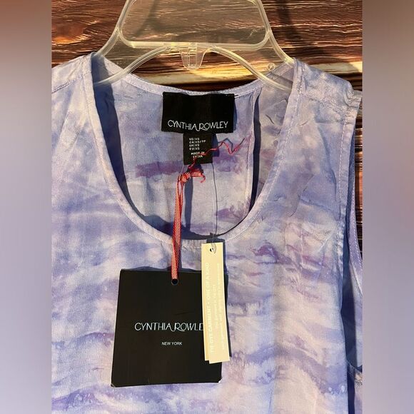 NWT Cynthia Rowley Sleeveless Silk Marble Swirl Shirt. Size x-Small. - Picture 2 of 6